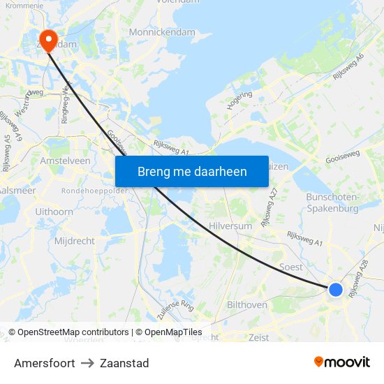 Amersfoort to Zaanstad map