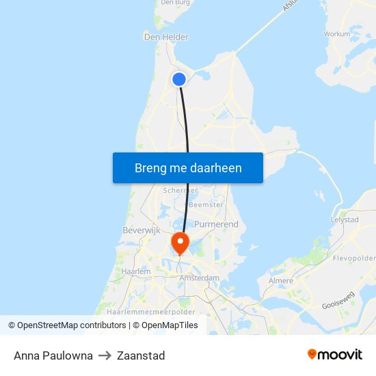 Anna Paulowna to Zaanstad map