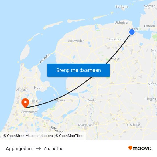 Appingedam to Zaanstad map