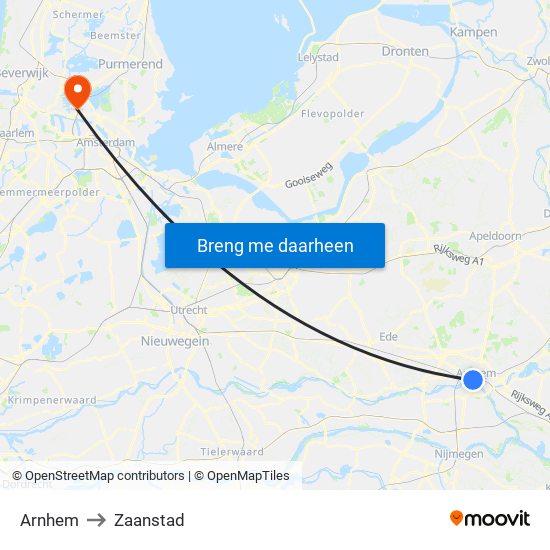Arnhem to Zaanstad map