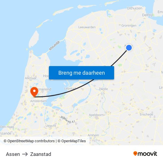 Assen to Zaanstad map