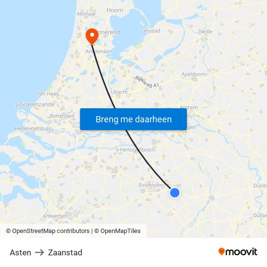 Asten to Zaanstad map