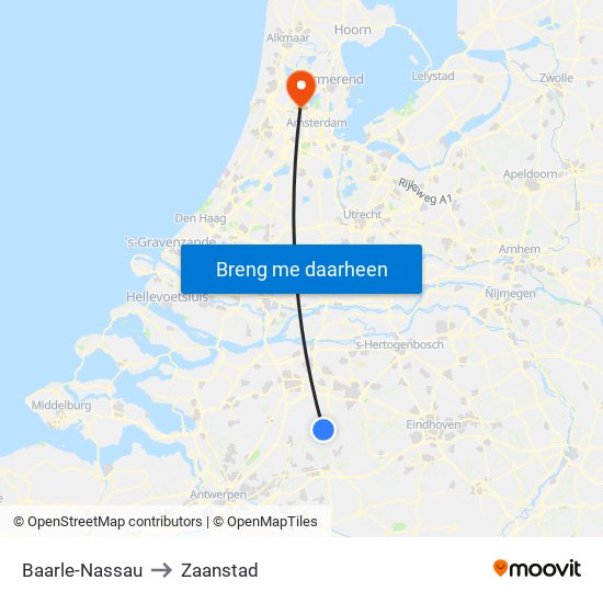 Baarle-Nassau to Zaanstad map