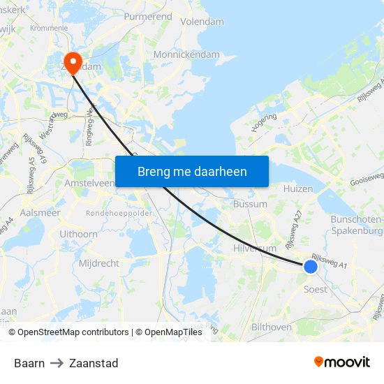 Baarn to Zaanstad map