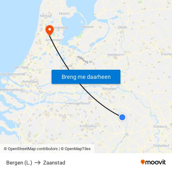 Bergen (L.) to Zaanstad map