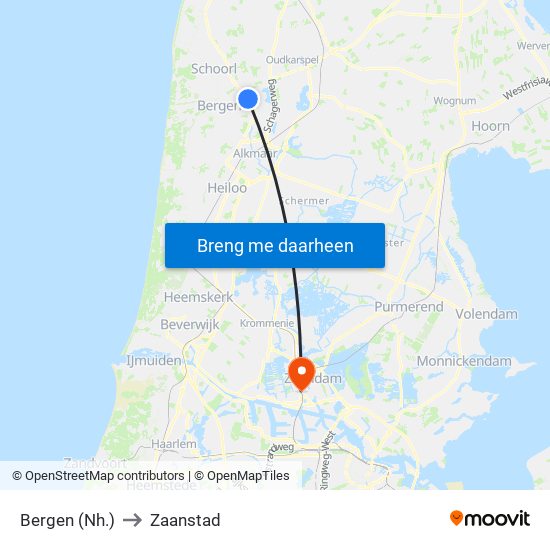 Bergen (Nh.) to Zaanstad map