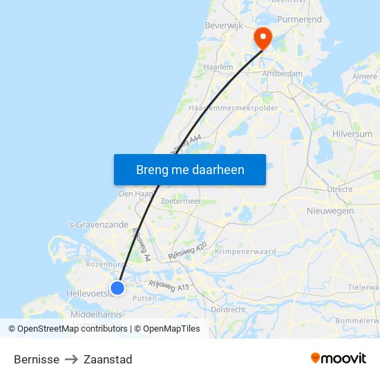 Bernisse to Zaanstad map