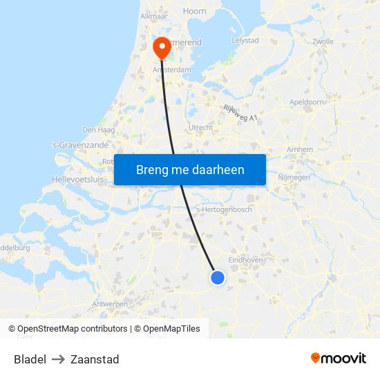 Bladel to Zaanstad map