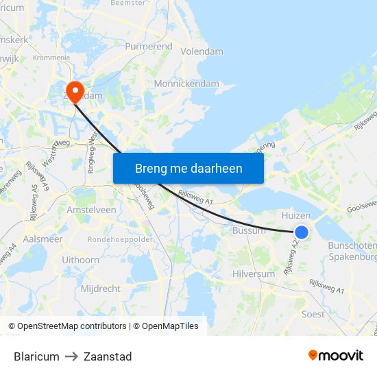 Blaricum to Zaanstad map