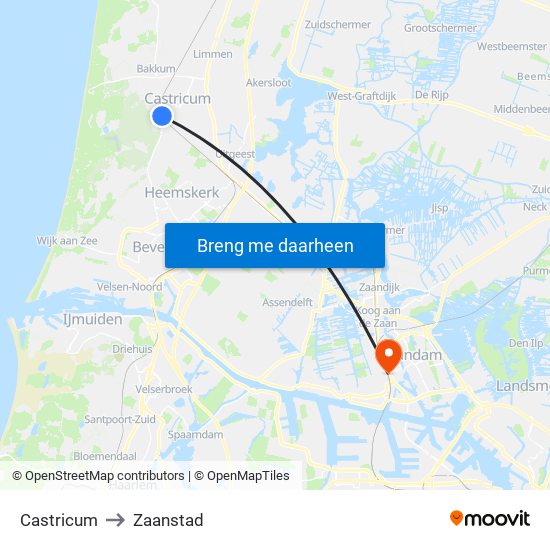 Castricum to Zaanstad map