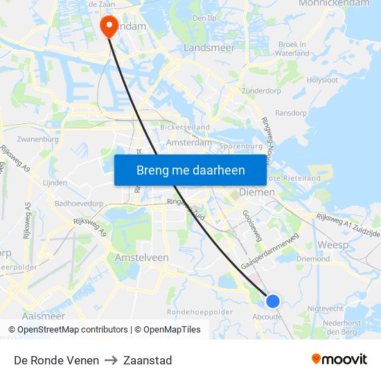 De Ronde Venen to Zaanstad map