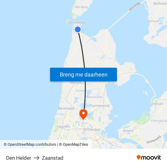 Den Helder to Zaanstad map