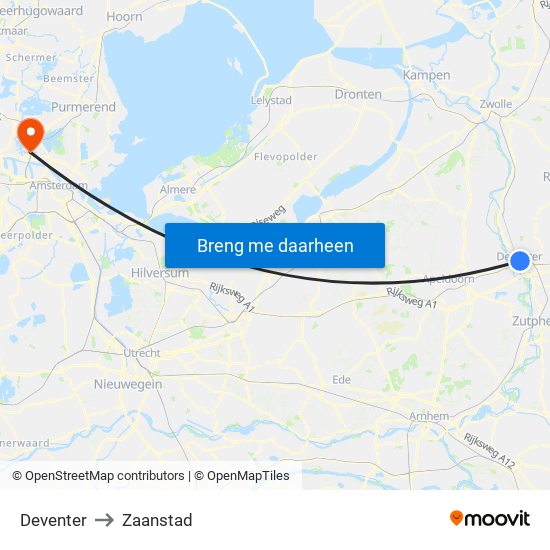 Deventer to Zaanstad map