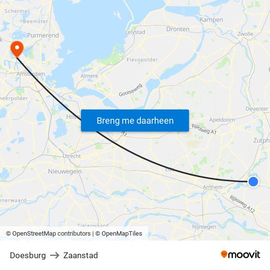Doesburg to Zaanstad map