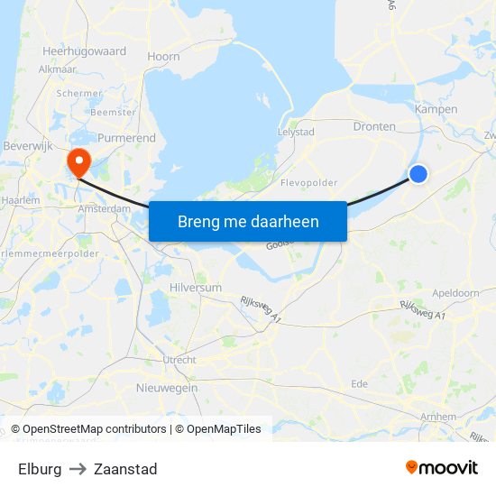 Elburg to Zaanstad map