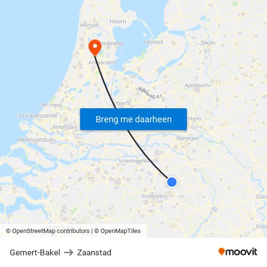 Gemert-Bakel to Zaanstad map