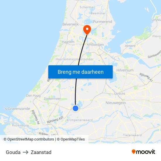 Gouda to Zaanstad map