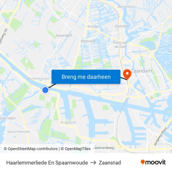 Haarlemmerliede En Spaarnwoude to Zaanstad map