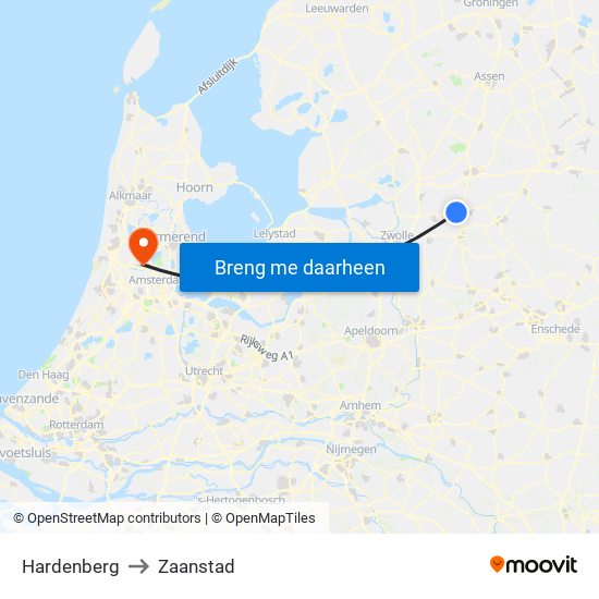 Hardenberg to Zaanstad map