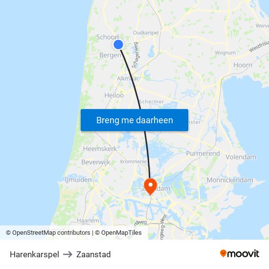 Harenkarspel to Zaanstad map