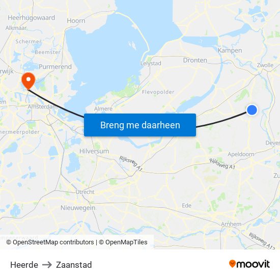 Heerde to Zaanstad map