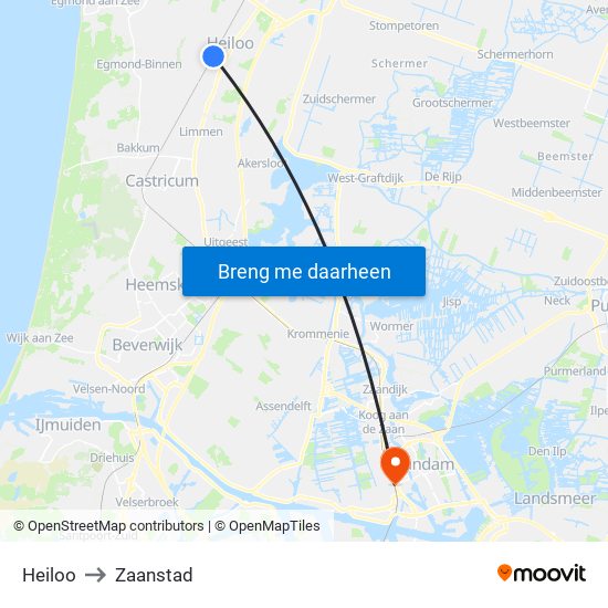 Heiloo to Zaanstad map