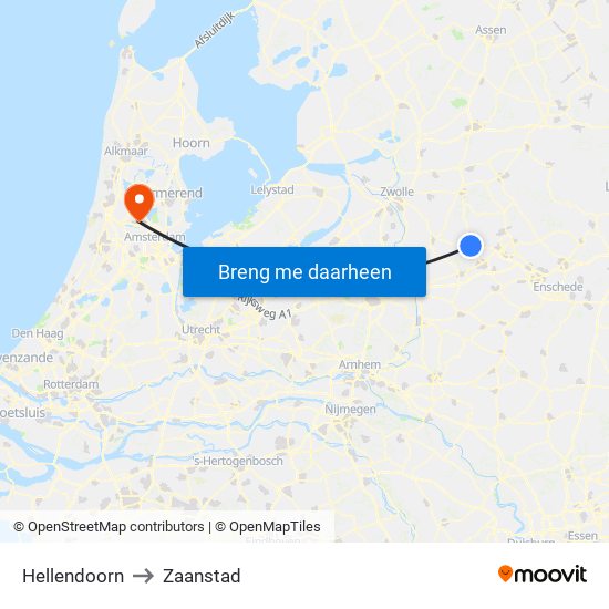 Hellendoorn to Zaanstad map