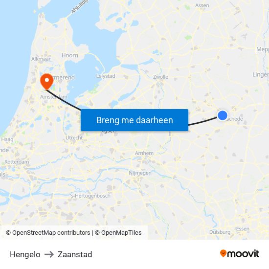 Hengelo to Zaanstad map