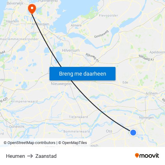 Heumen to Zaanstad map