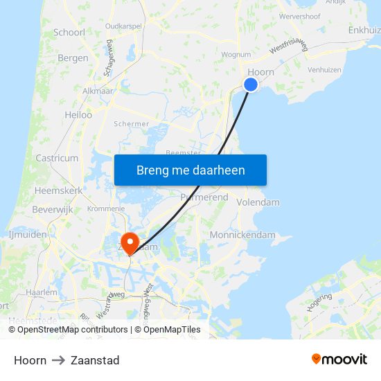 Hoorn to Zaanstad map