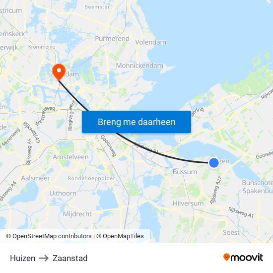 Huizen to Zaanstad map