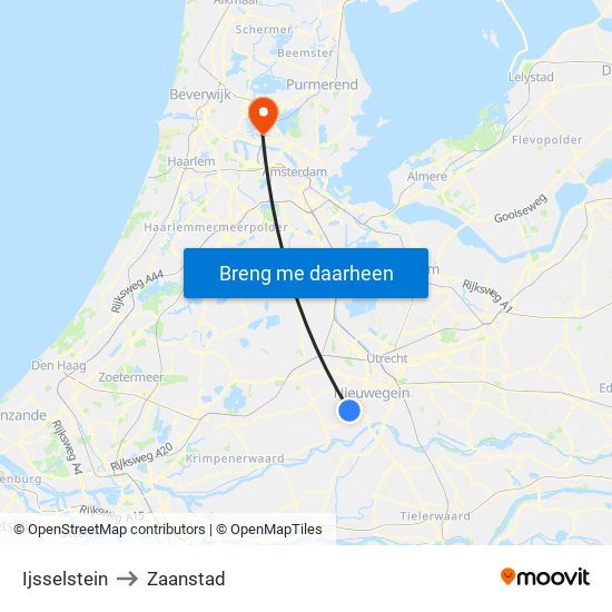 Ijsselstein to Zaanstad map