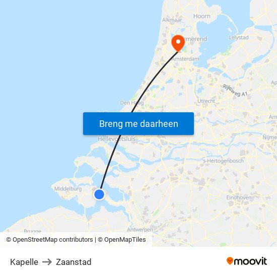 Kapelle to Zaanstad map