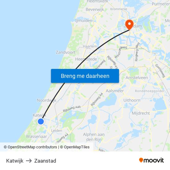 Katwijk to Zaanstad map