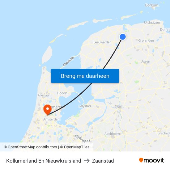Kollumerland En Nieuwkruisland to Zaanstad map