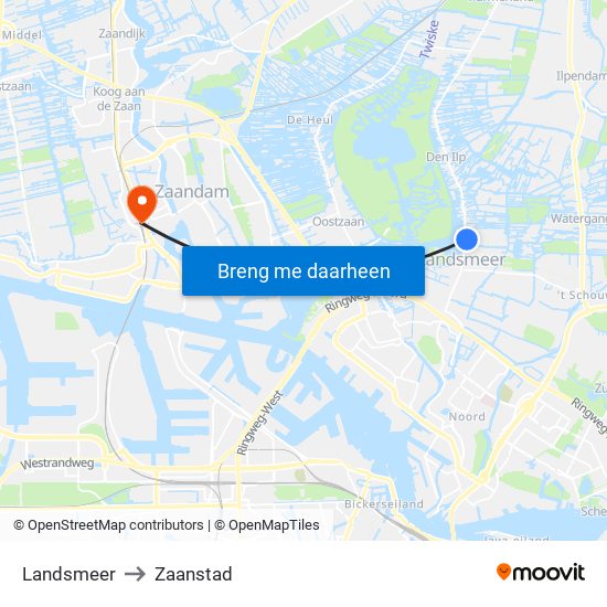 Landsmeer to Zaanstad map