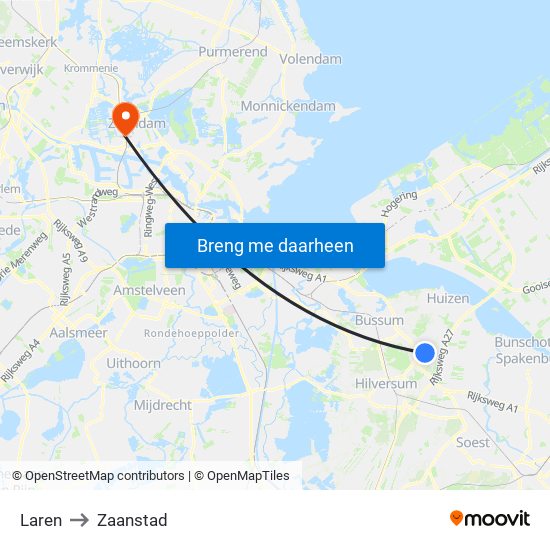 Laren to Zaanstad map