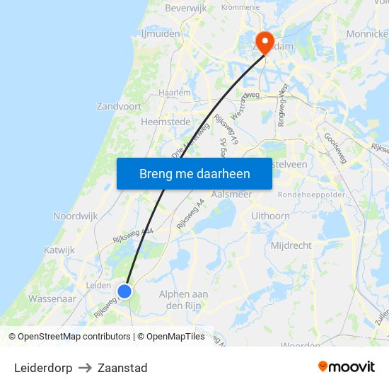 Leiderdorp to Zaanstad map