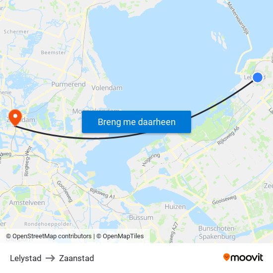 Lelystad to Zaanstad map