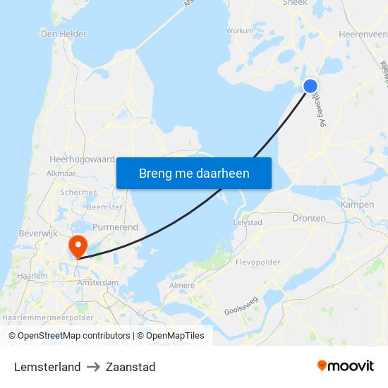 Lemsterland to Zaanstad map
