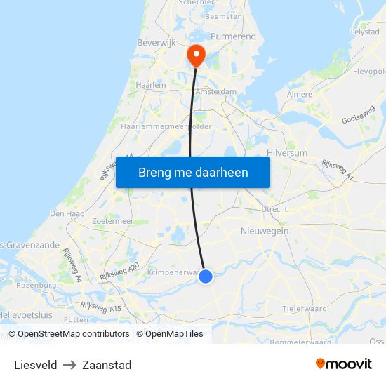 Liesveld to Zaanstad map