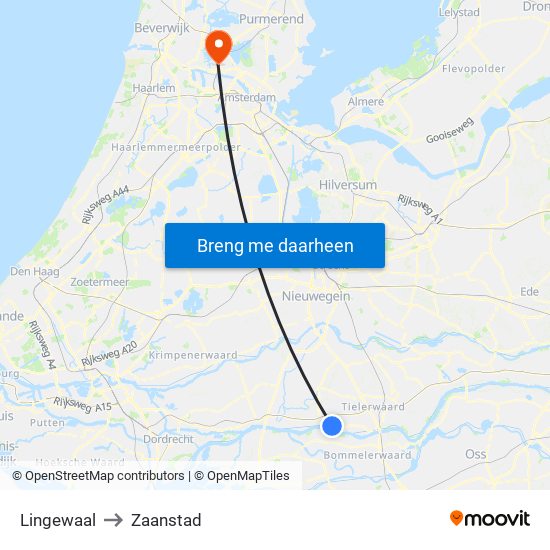Lingewaal to Zaanstad map