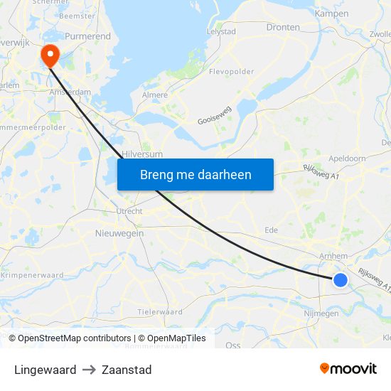 Lingewaard to Zaanstad map