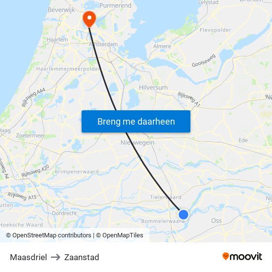 Maasdriel to Zaanstad map