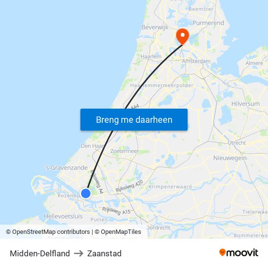 Midden-Delfland to Zaanstad map