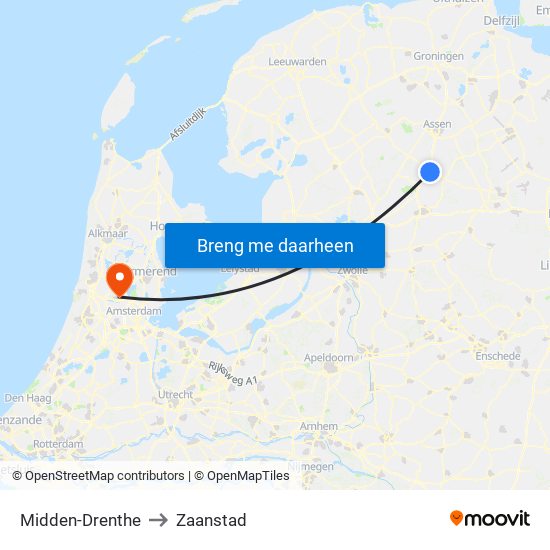 Midden-Drenthe to Zaanstad map