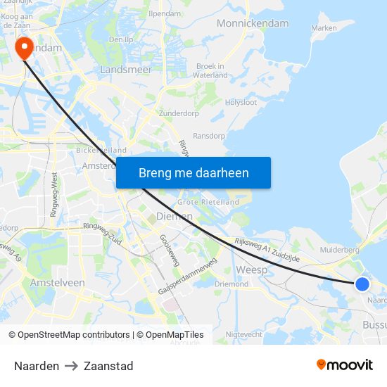 Naarden to Zaanstad map