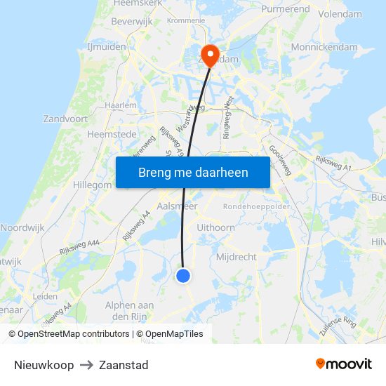 Nieuwkoop to Zaanstad map