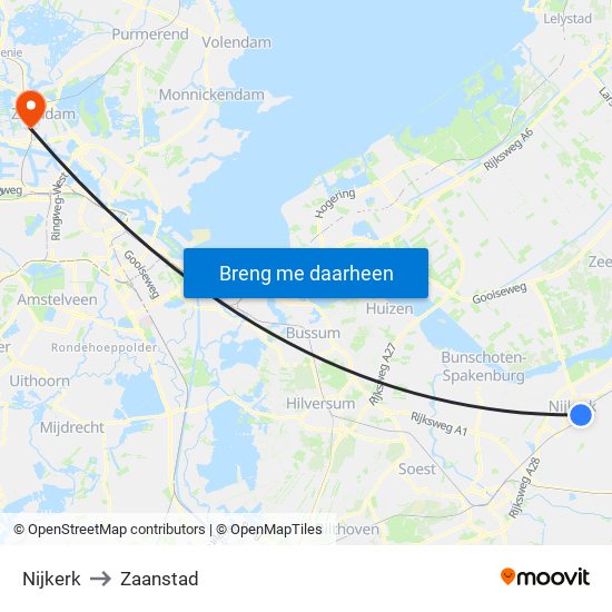 Nijkerk to Zaanstad map