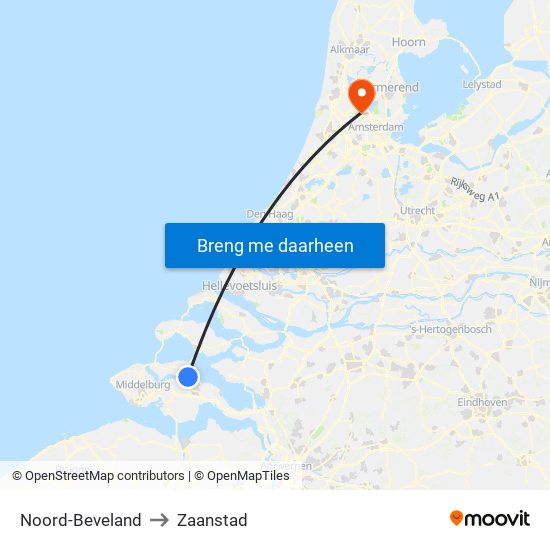 Noord-Beveland to Zaanstad map